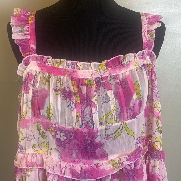 Free People Intimately Moon Phase Sheer Printed Midi Slip Pink Floral Sz L NWT - Picture 2 of 9